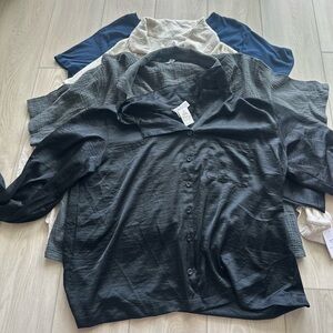 Stars Above Black Button-Up Pajama Shirt